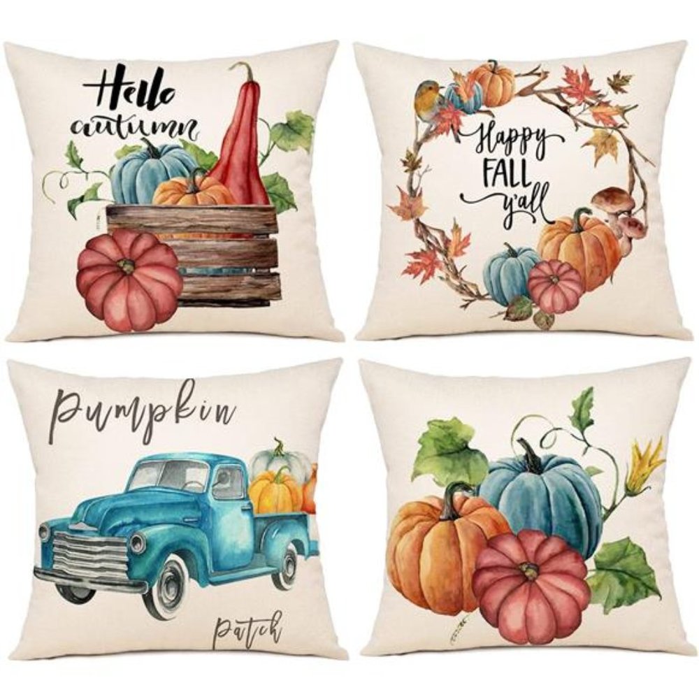 Fall Pillow Covers 18x18 Set of 4 Pumpkin